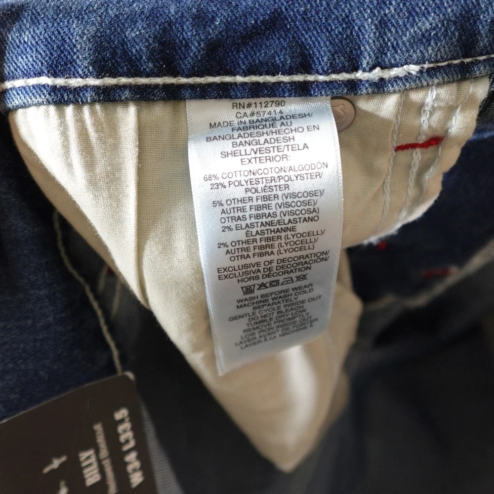 True Religion Jeans Mens 34 Blue Billy Relaxed Bootcut Red Graphic Comet Wash